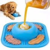 Slow Feeder Dog Bowls & Lick Mat for Liquid and Thick Treat, Anti-Slip Dog Lick Bowl with Interactive Rolling Ball for Dogs and Cats Blue