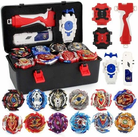Battling Top Burst Gyro 12SET Spinning Tops Blade Set Grip  Pull Ruler Launchers  Storage Box Kids Toys Boy Christmas Birthday Gift