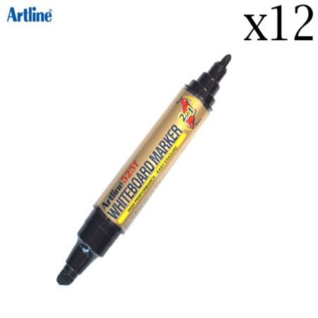 Artline 525T Pack of 12 Dual-Nib 5mm Whiteboard Marker Xylene Free - Black