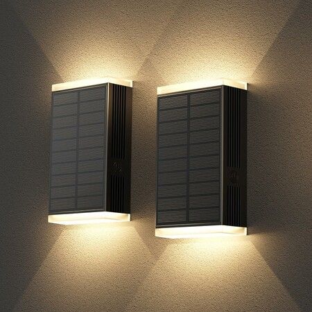 2Pcs Solar Wall Light Outdoor, 3000/4000/6000K 3 Modes Dusk to Dawn Lighting Wall Sconce IP67 Waterproof Up and Down Solar Lights Outdoor for House