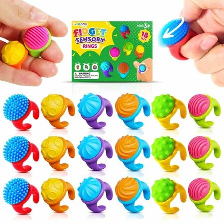 Rings Fidget Toys Sensory  Kids 18 Pack Textured Spinner Rings Autism ADHD Special Needs Classroom  Easter Basket Fillers Egg Stuffers