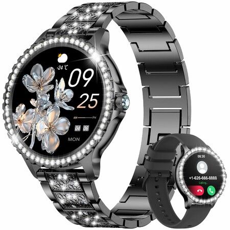 Smart Watches for Women,1.32Inch HD Fitness Tracker Watch with Answer/Make Call,AI Voice Control,100+ Sport Modes Smart Watch for Android iOS Black