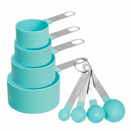 8Pcs Measuring Cups and Spoons Set,Stainless Steel Handle Stackable Measuring Spoons Cups for Baking Cooking,Dry Liquid Ingredients(Green)