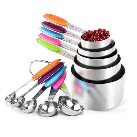 18/8 Stainless Steel Measuring Cups and Spoons Set of 10, Upgraded Thickness Handle (Color)