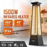 Maxkon 1500W 360° Infrared Patio Heater Electric Portable Freestanding Space Tower Carbon Fibre Omnidirectional Heating Indoor Outdoor w/ Handle IP44