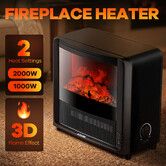 Maxkon 2000W Electric Fireplace Fire Heater Freestanding Portable Indoor Room Space Energy Efficient Heating Adjustable Thermostat 3D Flame Effect