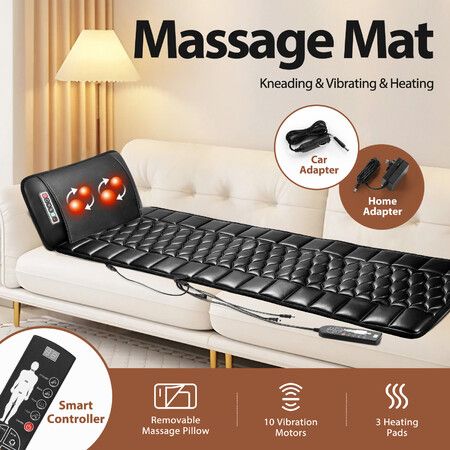 HOMASA Vibration Massage Mat Heated Shiatsu Neck Massager Full Body Electric Heating Pad Shoulder Back Leg Heater Sofa Chair Car Seat Cushion 10 Motor