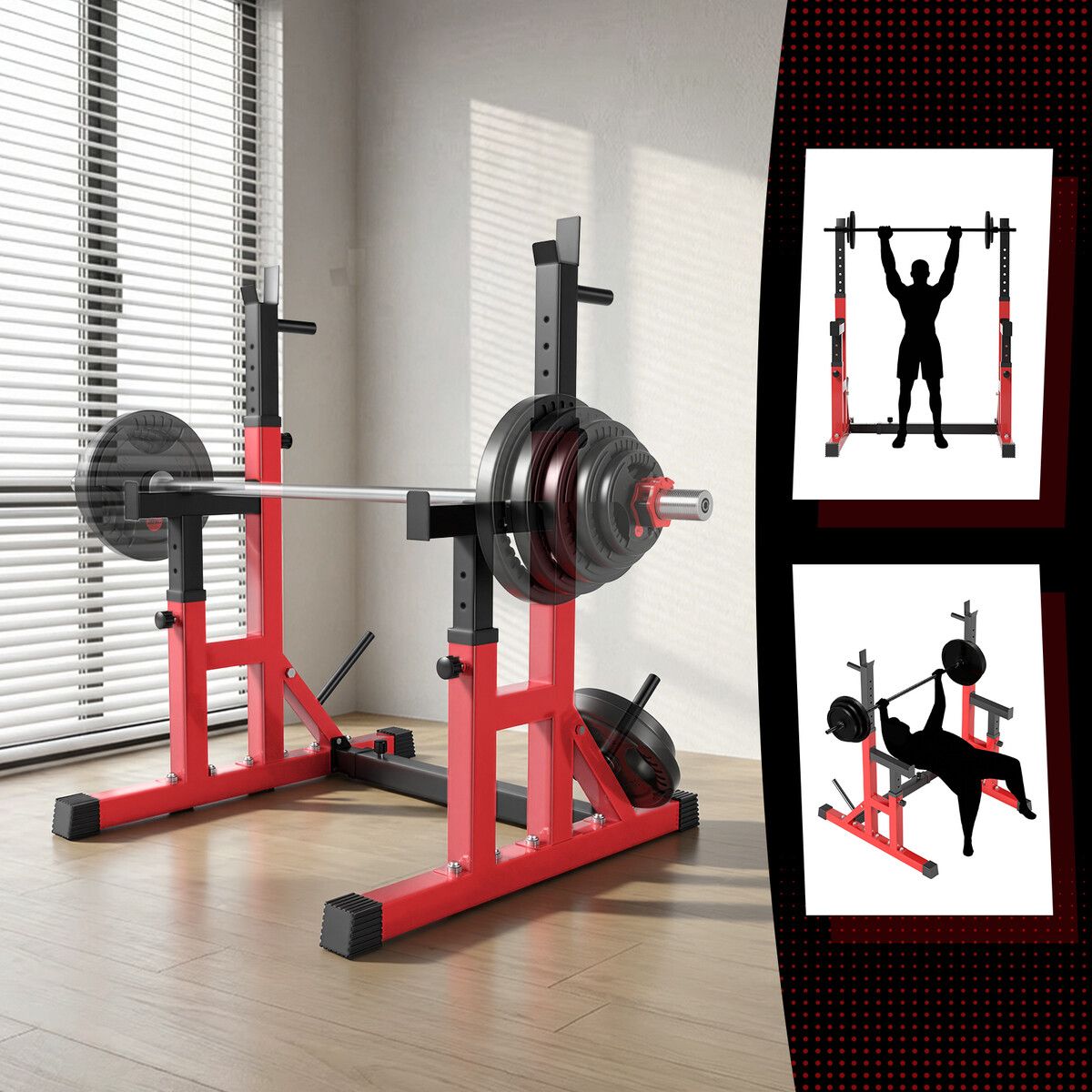 Adjustable Squat Rack Stand Barbell Dip Bar Station Weight Lifting Bench Press 350kg Garage Gym Exercise Equipment Fitness Workout Strength Training