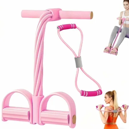 Fitness Resistance Bands Set with 6 Tube Pedal Ankle Puller and Figure 8 Exercise Bands,Fitness Equipment For Training,Home Gym,Yoga & Pilates Pink