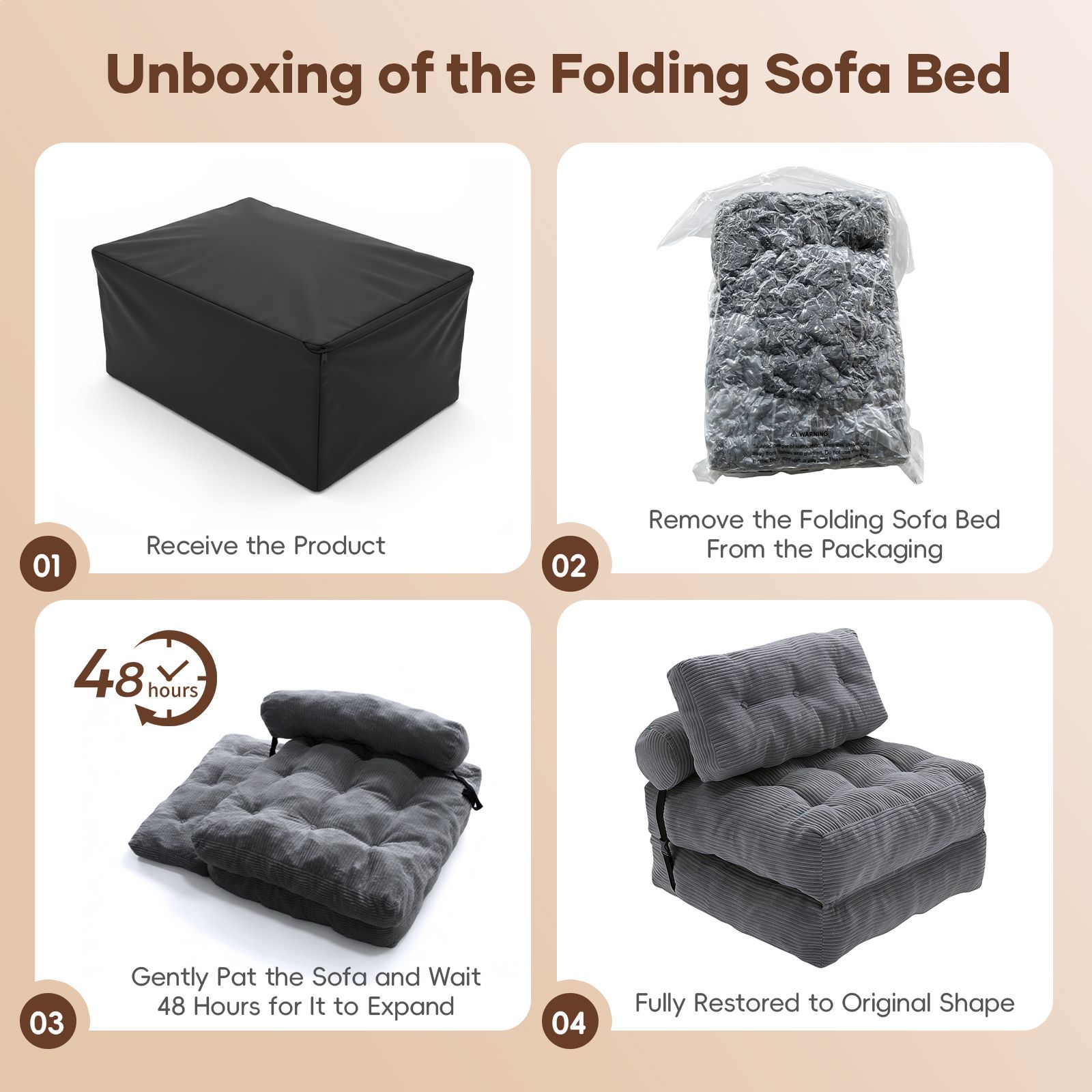 Folding Floor Sofa Bed Set 3in1 Convertible Sleeper Chair Couch Lounge Chaise Mattress Ground Seat Comfy Fold Out Guest Lounger Back Support Pillow