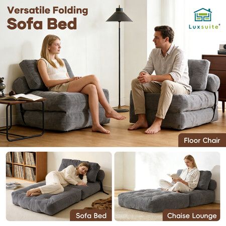 Folding Floor Sofa Bed Set 3in1 Convertible Sleeper Chair Couch Lounge Chaise Mattress Ground Seat Comfy Fold Out Guest Lounger Back Support Pillow