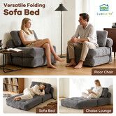 Folding Floor Sofa Bed Set 3in1 Convertible Sleeper Chair Couch Lounge Chaise Mattress Ground Seat Comfy Fold Out Guest Lounger Back Support Pillow