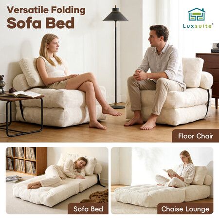 Corduroy Floor Sofa Bed Chair Couch Lounge 3in1 Convertible Folding Lazy Lounger Chaise Ground Seat Cushion Modern Comfortable Sitting Room Furniture