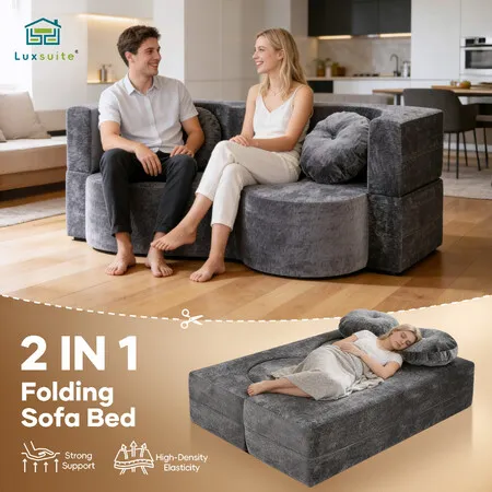 2in1 Convertible Sofa Bed Couch Loveseat Foldable Comfortable Floor Chaise Lounge Chair Foam Futon Sleeper Mattress for Living Room Kids Play Bed Room