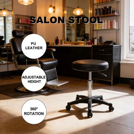 Swivel Salon Stool Bar Barber Hairdressing Beauty Chair Round Seat Rolling Adjustable Gas Lift PU Leather with Wheels for Work Lab Clinic Spa Shop