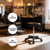 Swivel Salon Stool Bar Barber Hairdressing Beauty Chair Round Seat Rolling Adjustable Gas Lift PU Leather with Wheels for Work Lab Clinic Spa Shop