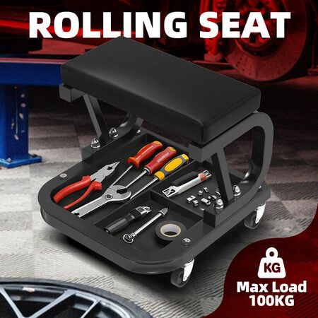 Swivel Work Stool with Wheels Rolling Padded Chair Roller Creeper Seat Mechanic Garage Shop Tool Tray Mobile Storage for Home Auto Car Repair Workshop