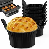 4 Pcs Silicone Baking Cups Air Fryer Cups  Bakeware Easy Release Silicone Ramekins for Cupcakes Muffins Puddings Tarts, Black