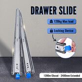 Heavy Duty Drawer Runners 120kg Locking Slides Ball Bearing Full Extension 1200-2400mm Rails for 4WD Ute Canopy Caravan Trailer RV Camper Truck Toolbox