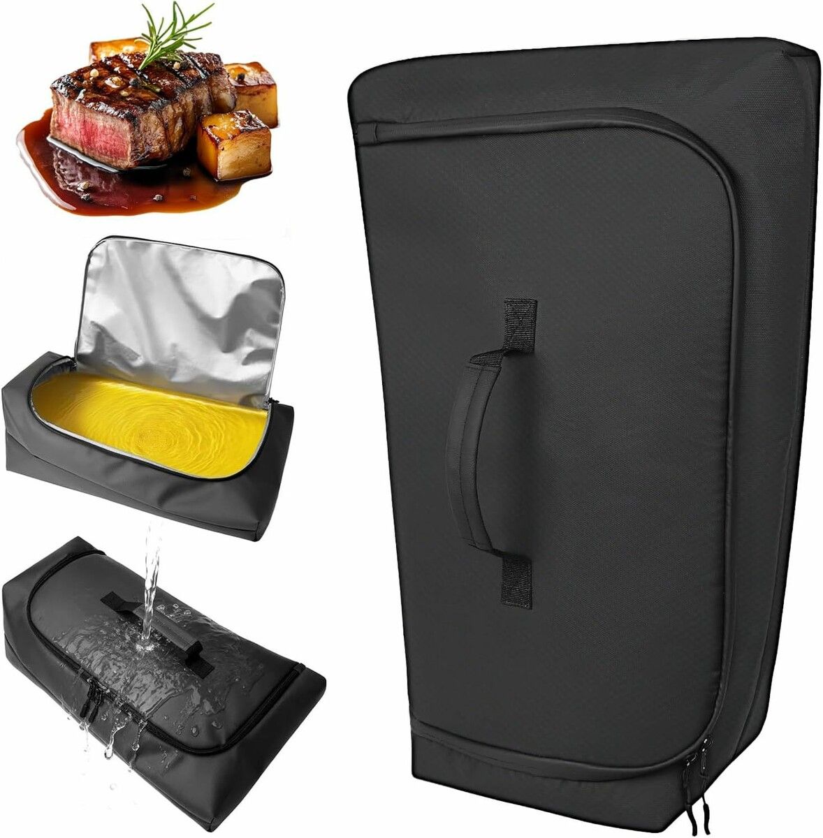 Insulated Leak-Proof Meat Resting Bag,270 Degree Opening BBQ Blanket for Brisket Turkey Pork, Double Thick Smoker Accessory for Camping Kitchen(Black)