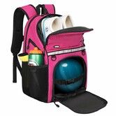Bowling Backpack with Shoe Compartment,Single Ball Bowling Bag with Padded Holder,Fits Shoes Up to Size 16, Nylon Bowling Ball Carrier with Holes,Pink