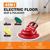 Floor Spin Mop Cleaner 4In1 Electric Cordless Spinning Scrubber Polisher Sweeper Waxer Washer Cleaning Machine Washing Pads for Hard Wood Marble Tile