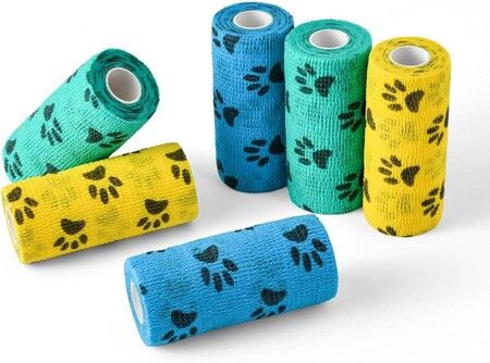 6 Rolls 10cm x 4.5m Pet Vet Wrap Self Adhesive Bandages Non-Woven Elastic Breathable Bandage Tape for Pets Dogs Cats and Horse Wrist Ankle