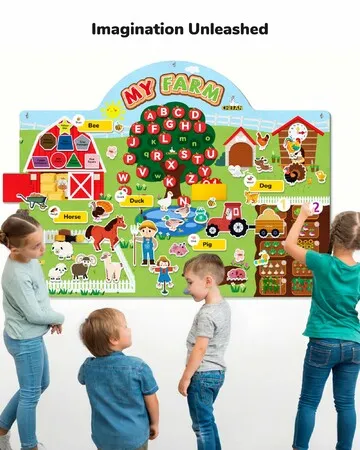 Learning Fabric Board Farm Themed Educational Play Teaching Toy Kit Large Story Set Interactive Birthday Present Kids
