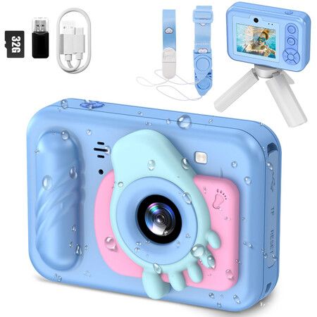 Underwater Camera IP68 Waterproof Camera,48MP Dual Lens,1080P Video Recording,Camera for Pool & Beach,Ideal Christmas Birthday Gifts for Age 3+ (Blue)