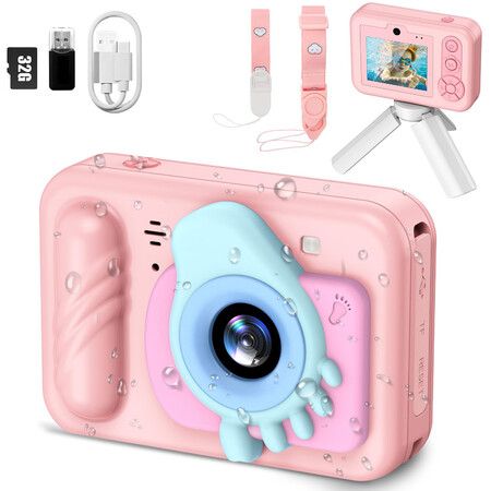 Underwater Camera IP68 Waterproof Camera,48MP Dual Lens,1080P Video Recording,Camera for Pool & Beach,Ideal Christmas Birthday Gifts for Age 3+ (Pink)