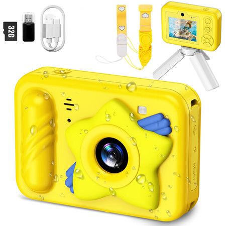 Underwater Camera IP68 Waterproof Camera,48MP Dual Lens,1080P Video Recording,Camera for Pool & Beach,Ideal Christmas Birthday Gifts for Age 3+ (Yellow)