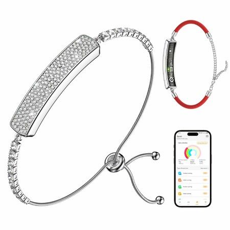 Smart Bracelet for Women,Fitness Tracker Sleep Monitor,5ATM Waterproof Activity Tracker, Crystal Smart Bracelet,Valentine's Mother's Day Gift(Silver)