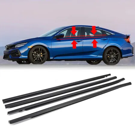4Pcs Weatherstrip Window Moulding Trim Seal Belt Compatible with 2016 to 2021 Honda Civic 4 Door Sedan