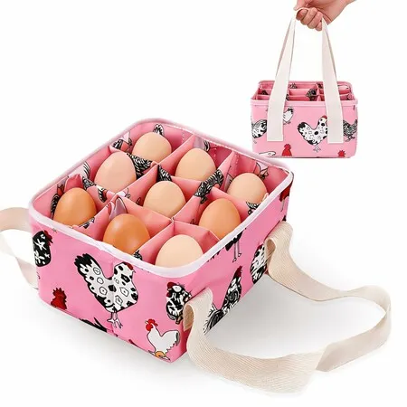 9-Pouch Egg Collecting Basket,Durable Canvas Egg Bag With Padded Bottom For Chicken,Duck & Goose Eggs,Portable Egg Holder For Farm & Backyard Pink