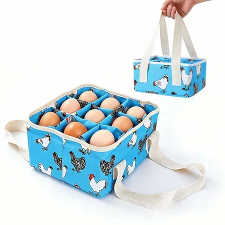 9-Pouch Egg Collecting Basket,Durable Canvas Egg Bag With Padded Bottom For Chicken,Duck & Goose Eggs,Portable Egg Holder For Farm & Backyard Blue