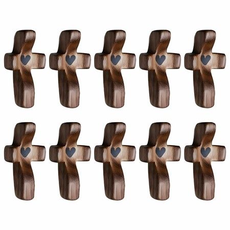 Cross Fidget Encouragement Gift Wooden Cross Fidget for Clutching,Clinging and Praying Religious Gift (Black 10pcs)
