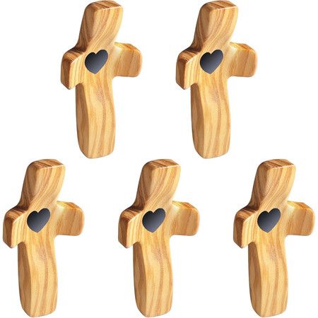 Cross Fidget Wood,Encouragement Gift,Olive Wooden Cross for Clinging and Praying,Pocket Religious Gift (Olive 5pcs)