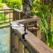 Adjustable Deck Bird Feeder Bird Bath,2-in-1 Balcony Railing Bird Feeder Tray with Water Bowl & Mesh Tray,Detachable Mounted Bird Station,Rustproof