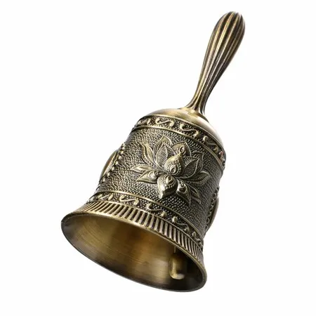 Super Loud Solid Brass Hand Call Bell Lotus Polished Vintage Metal Hand Dinner Bell Call Service Handbell for Bedside Wedding Classroom Meditation