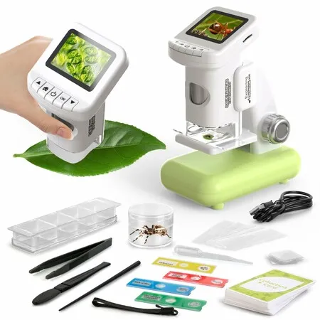 1200X Microscope for Kids 4K with 2 inch Screen STEM Digital Science Kit Rechargeable Handheld Mini Pocket Children Students Slides Portable Gift Age3+