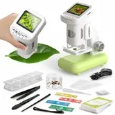 1200X Microscope for Kids 4K with 2 inch Screen STEM Digital Science Kit Rechargeable Handheld Mini Pocket Children Students Slides Portable Gift Age3+