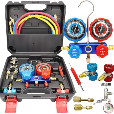 CAR Air Conditioning Manifold Gauge Set   Auto Air Refrigerant Charging Diagnosis Tool  R134a Connector Hoses Low High Pressure