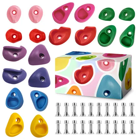 Rock Climbing Holds Grips Handles For Children Indoor Outdoor Playroom Backyard Playset Wall Mount Installation Kit   20pcs   Climbing Holds
