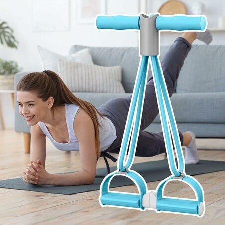 4-Tube Pedal Ankle Puller, Sit-up Auxiliary Puller, Multi-Function Pull Rope Suitable for Abdomen/Waist/arm/Leg Stretching (Blue)