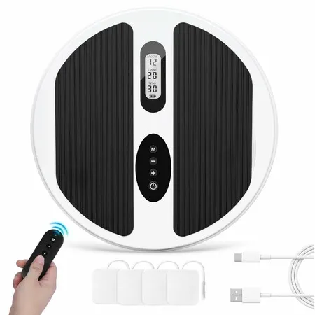 TENS & EMS Foot Circulation Massager,Feet Legs Electric Stimulator with 4 Electrode Pads,12 Modes 20 Intensity LCD Remote Muscle Relaxation