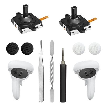 Joystick Replacement Kit for Oculus Quest 2/3 Controller, Repair Kit for Meta Quest 2/3 Controller, Include 2 Joysticks, T5 Screwdriver, Tweezer, Pry Tool