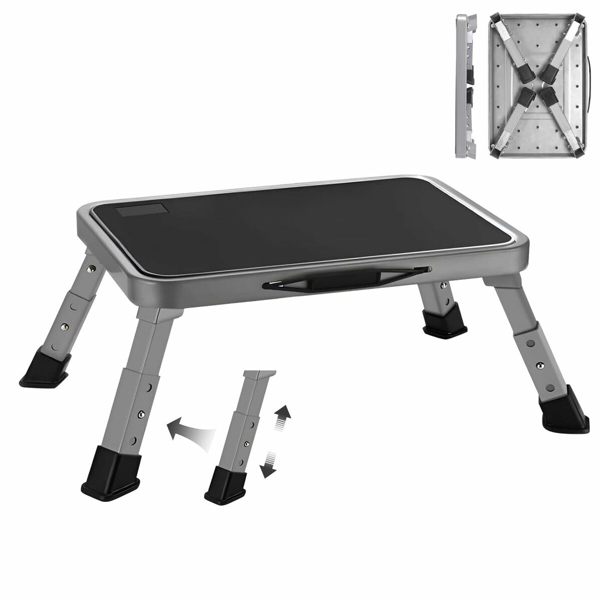 RV Step Stool Foldable 1-Step Ladder Sturdy Metal Stable Step Stool with a Non-Slip Platform Supports up to 500 lb with Non-Slip Rubber Feet (3 Level)