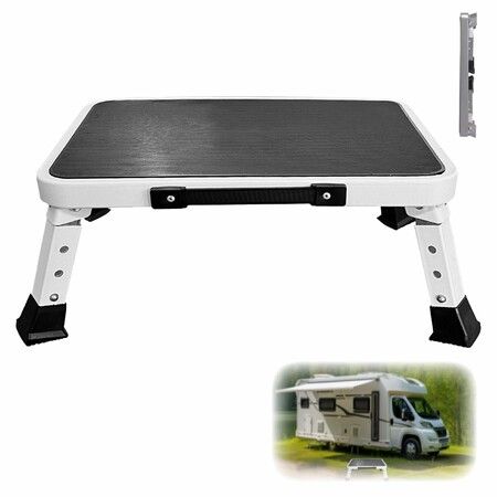 RV Step Stool Foldable Adjustable Step Ladder Sturdy Metal Stable Step Stool with a Non-Slip Platform Supports up to 500 lb with Non-Slip Rubber Feet