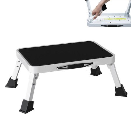 RV Step Stool Foldable 1-Step Stool Ladder Sturdy Metal Stable Step Ladder with a Non-Slip Platform (White,One-Step)