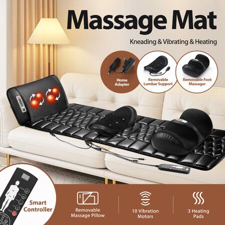 Full Body Massage Mat HOMASA Heated Foot Back Massager Shiatsu Vibration Lumbar Support Neck Leg Relax Electric Heating Pad Chair Recliner Seat Cushion